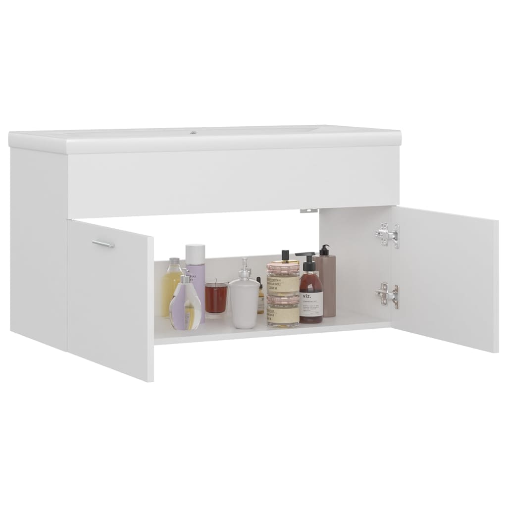 Cabinet with built-in sink, white, engineered wood