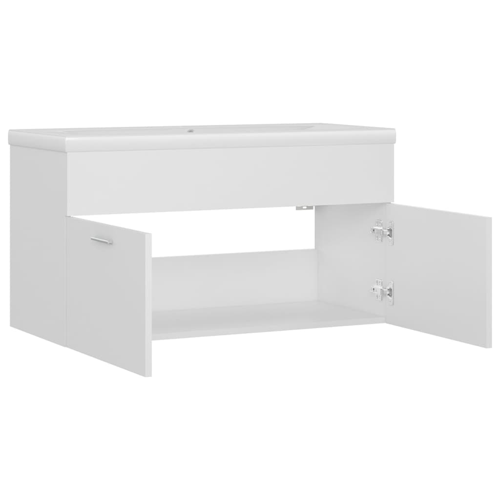 Cabinet with built-in sink, white, engineered wood