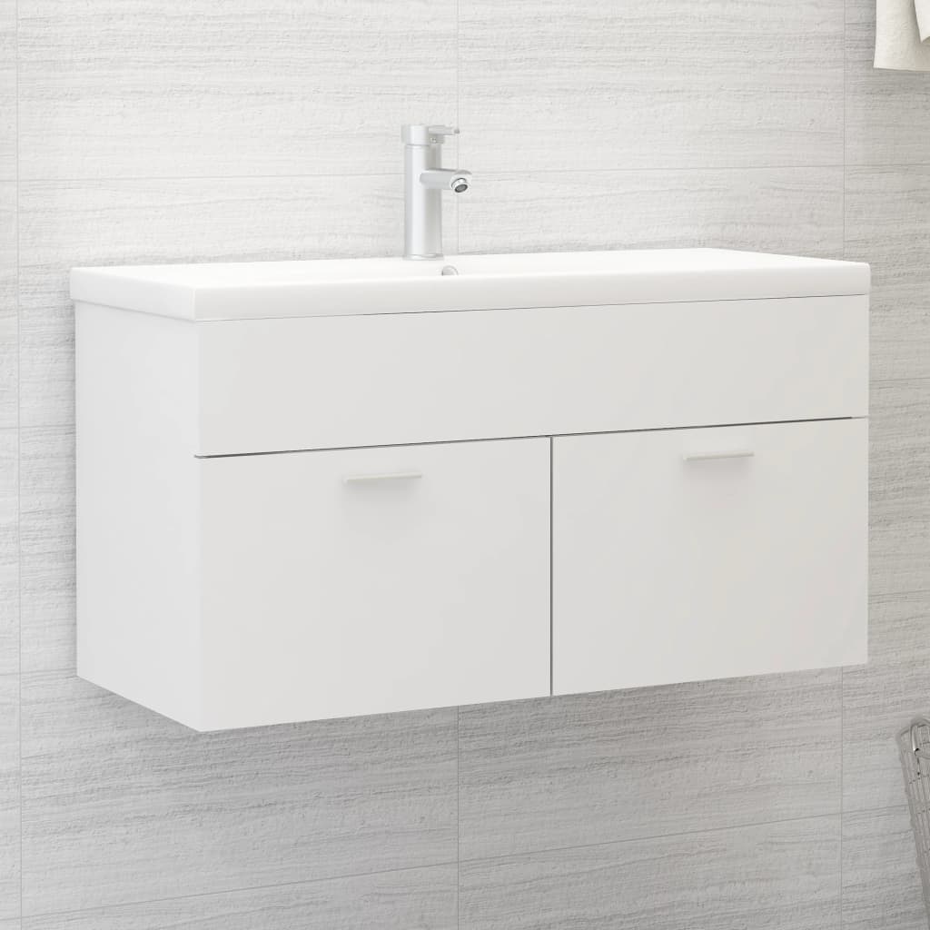 Cabinet with built-in sink, white, engineered wood