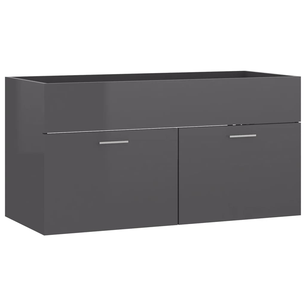 Cabinet with built-in sink, high-gloss grey, engineered wood