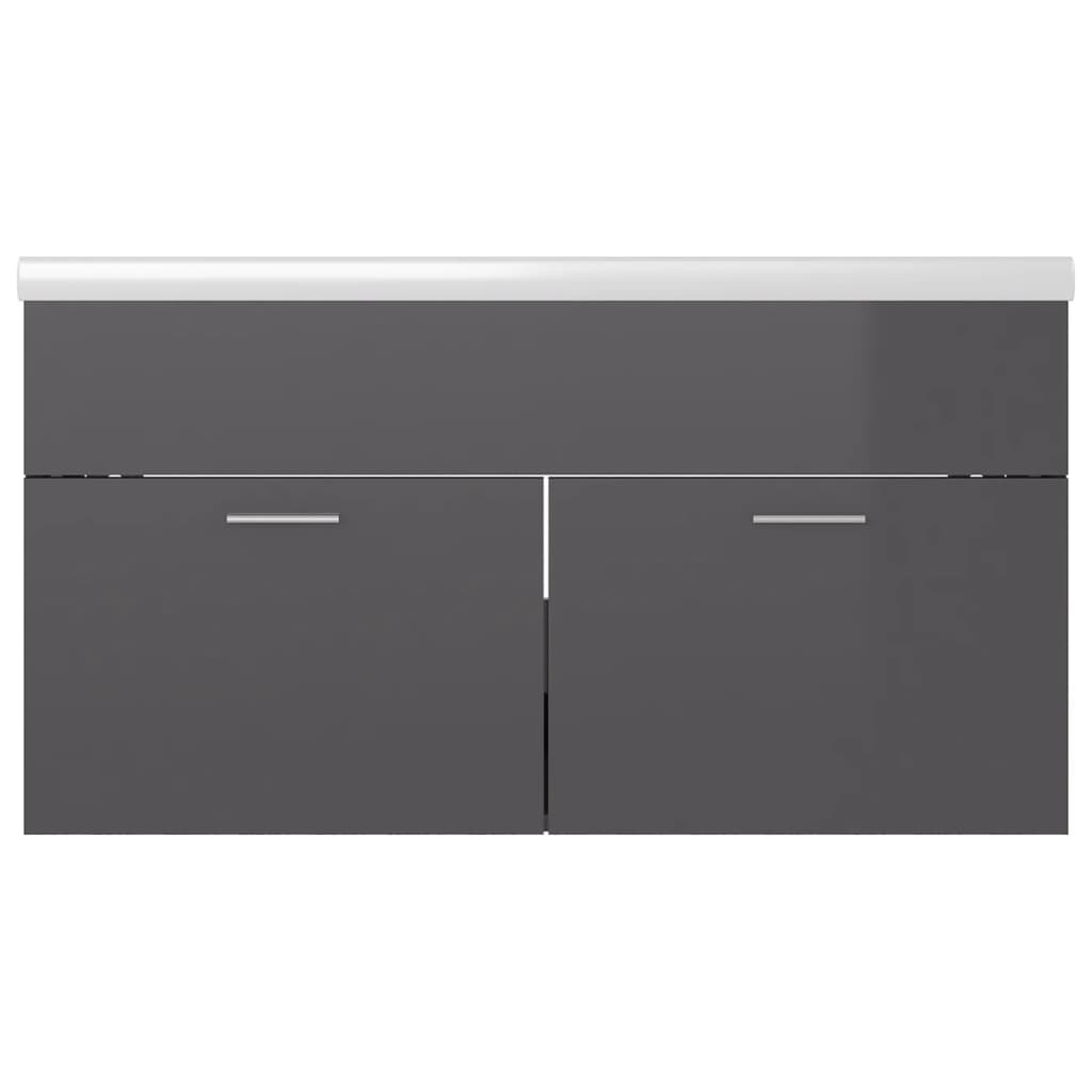 Cabinet with built-in sink, high-gloss grey, engineered wood