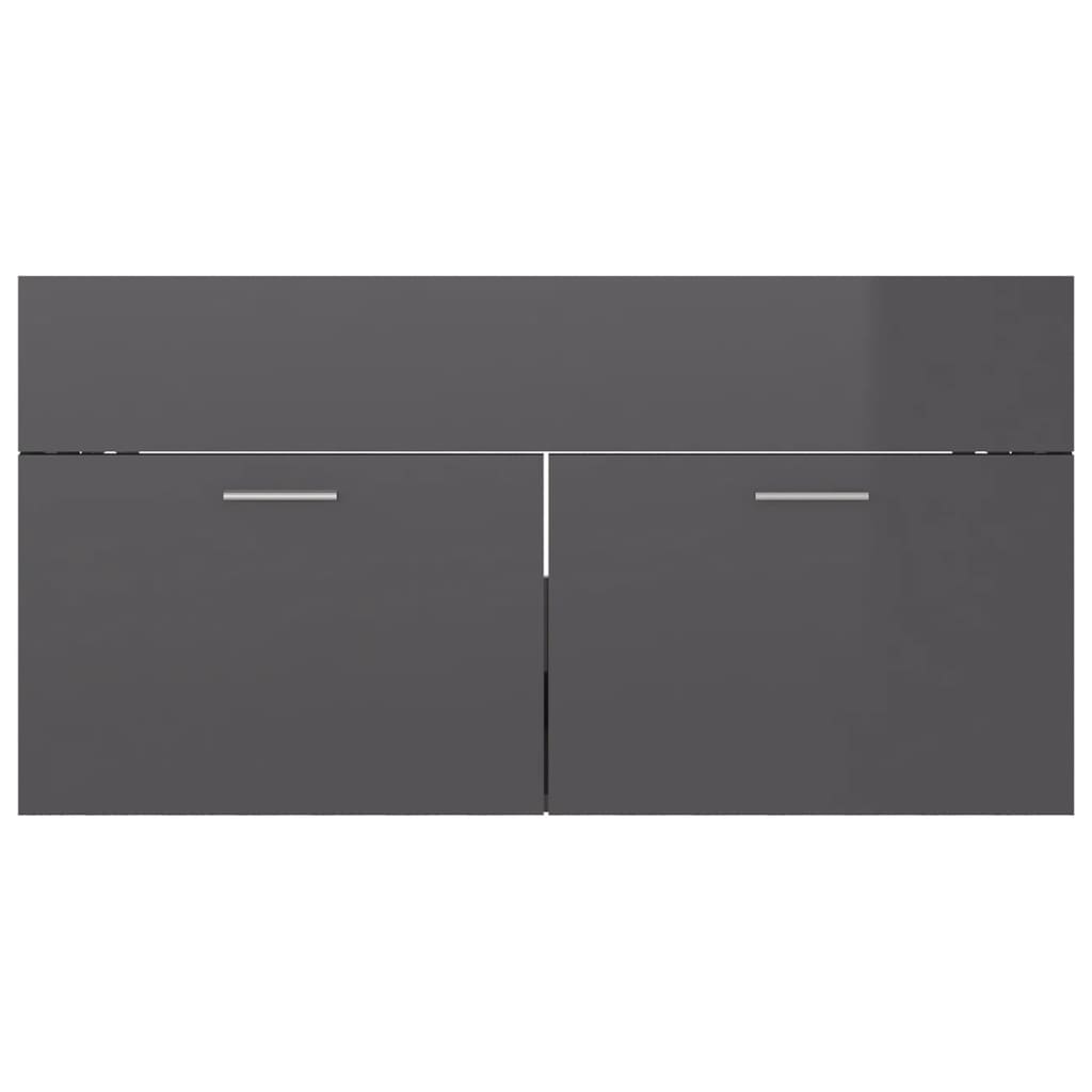 Cabinet with built-in sink, high-gloss grey, engineered wood