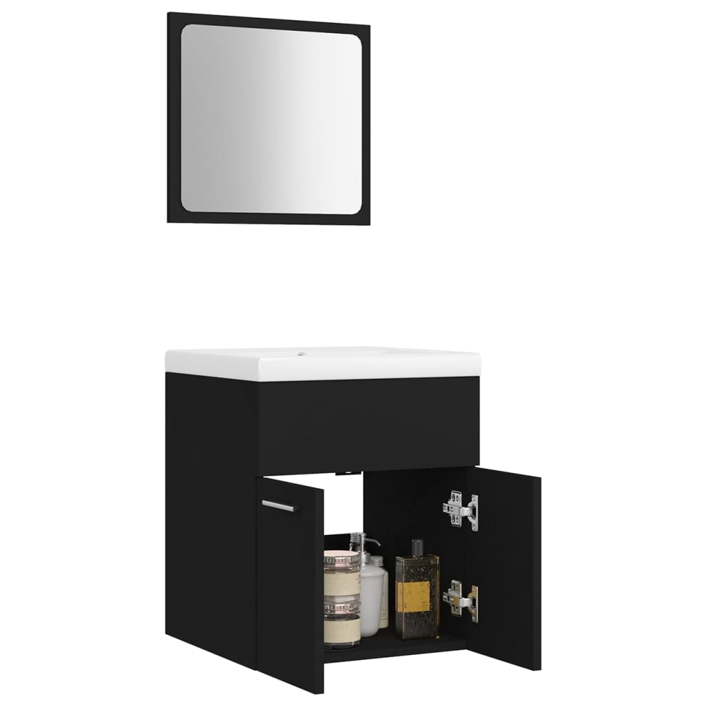 Set mobilier de baie, negru, lemn prelucrat