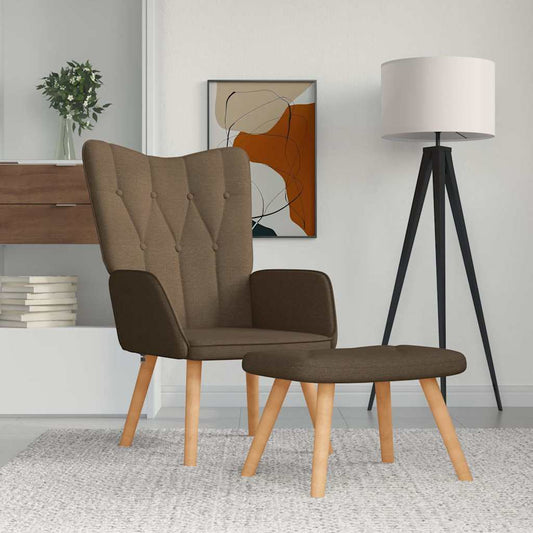 Relaxing chair with stool, brown, textile material