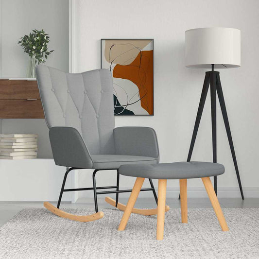 Rocking chair with stool, light gray, textile