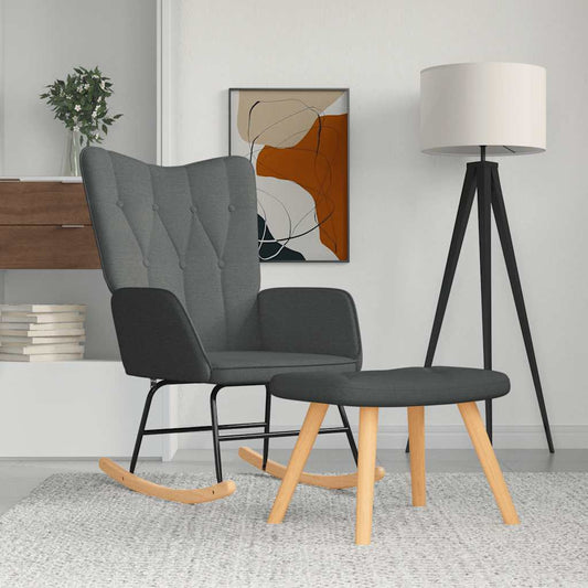 Rocking chair with stool, dark grey, textile