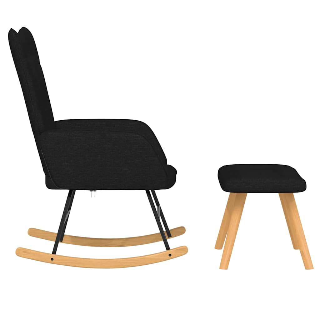 Rocking chair with stool, black, textile