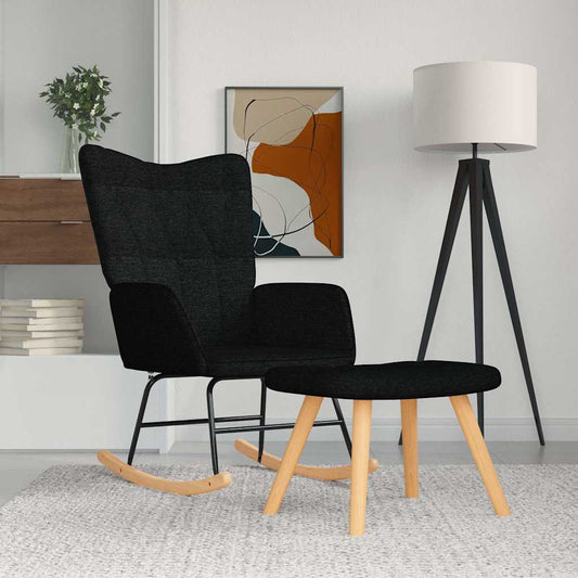 Rocking chair with stool, black, textile