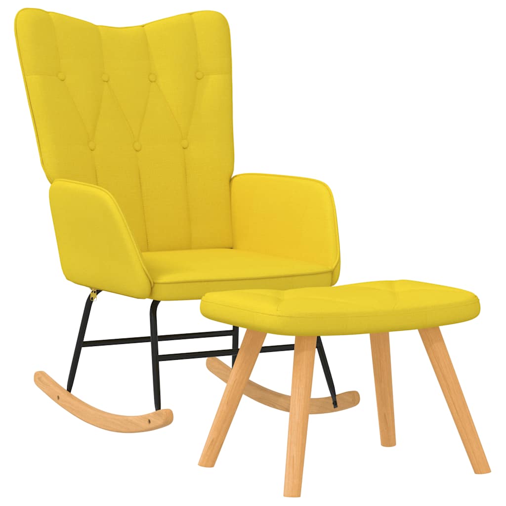 Rocking chair with stool, mustard yellow, textile