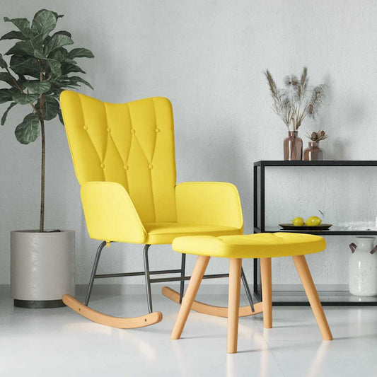 Rocking chair with stool, mustard yellow, textile