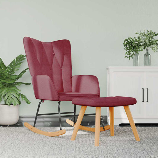 Rocking chair with stool, wine red, textile