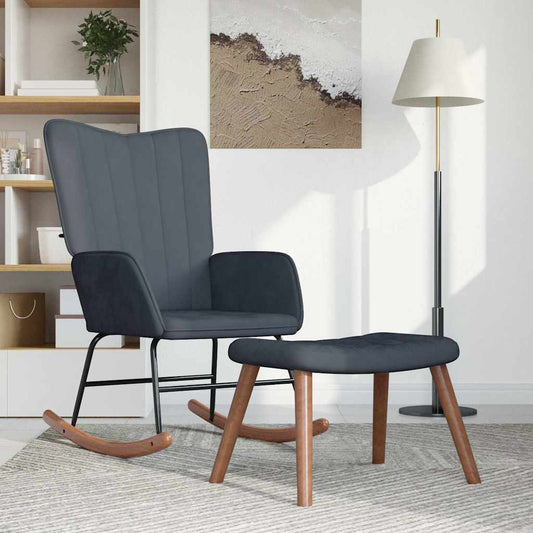 Rocking chair with stool, dark grey, velvet