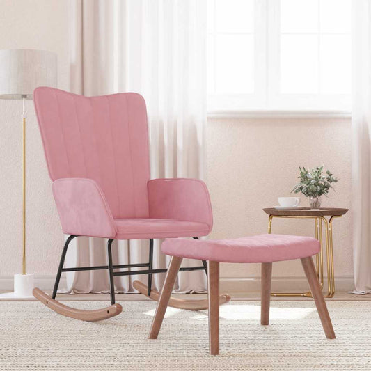 Rocking chair with stool, pink, velvet