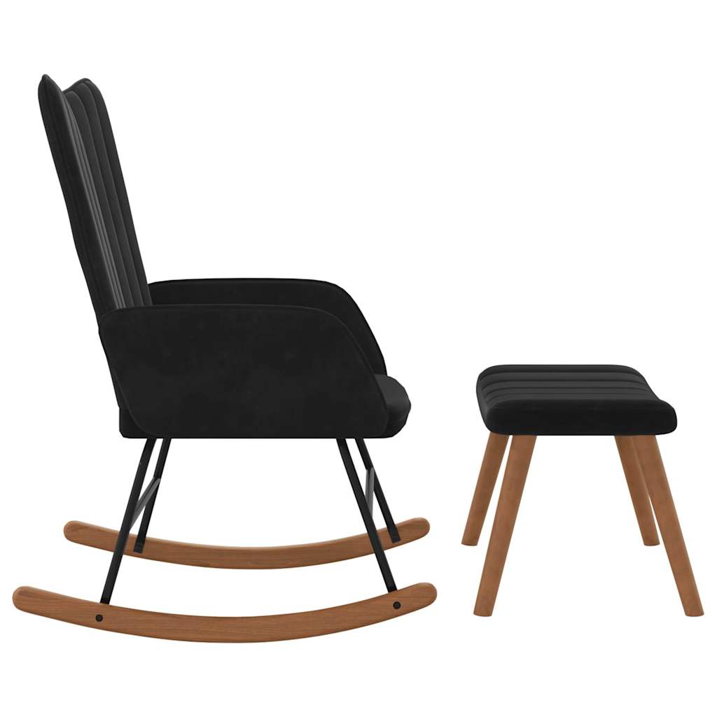 Rocking chair with stool, black, velvet