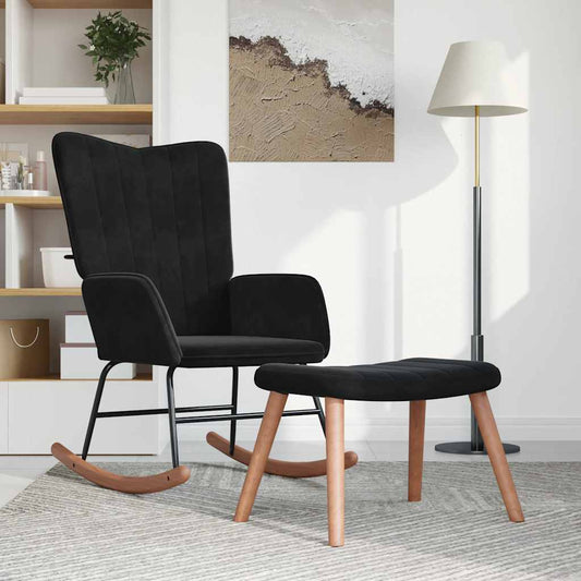 Rocking chair with stool, black, velvet