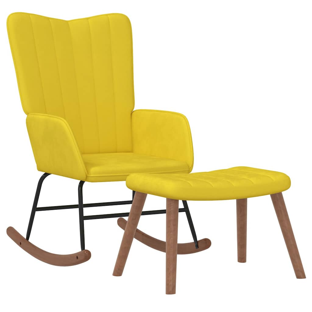 Rocking chair with stool, mustard yellow, velvet