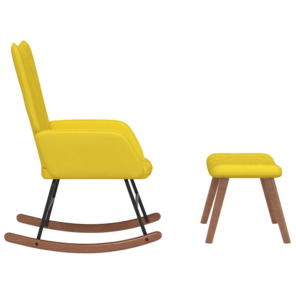 Rocking chair with stool, mustard yellow, velvet