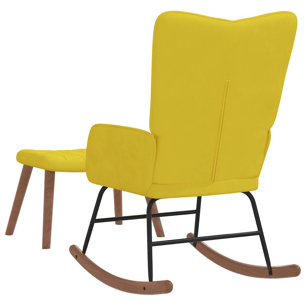 Rocking chair with stool, mustard yellow, velvet