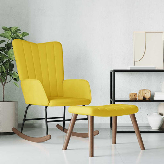 Rocking chair with stool, mustard yellow, velvet