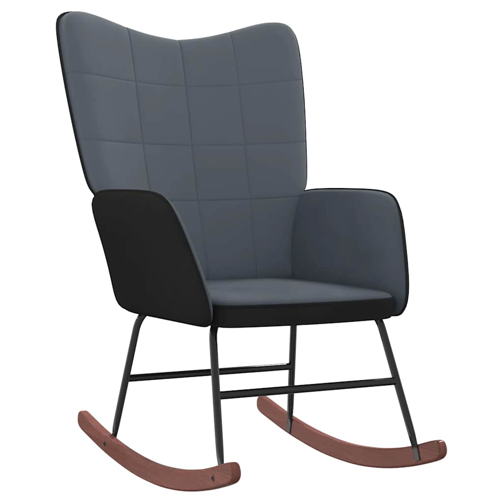 Rocking chair with stool, dark grey, velvet and PVC