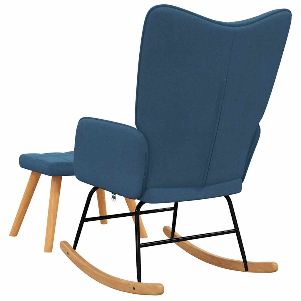 Rocking chair with stool, blue, textile