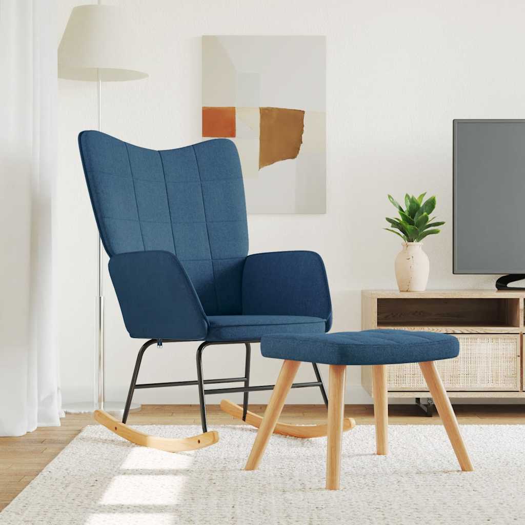 Rocking chair with stool, blue, textile