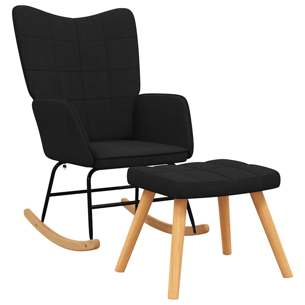 Rocking chair with stool, black, textile