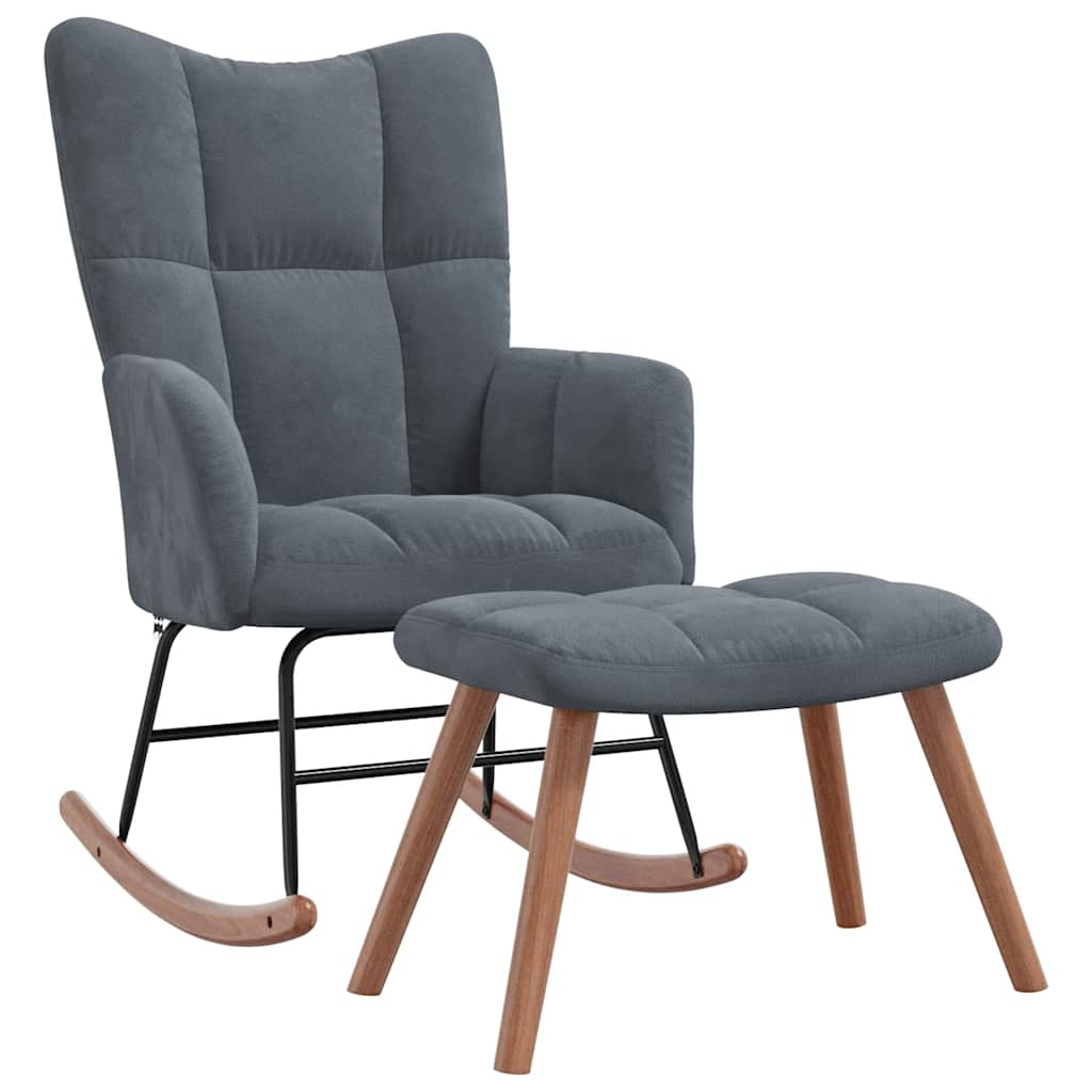 Rocking chair with stool, dark grey, velvet