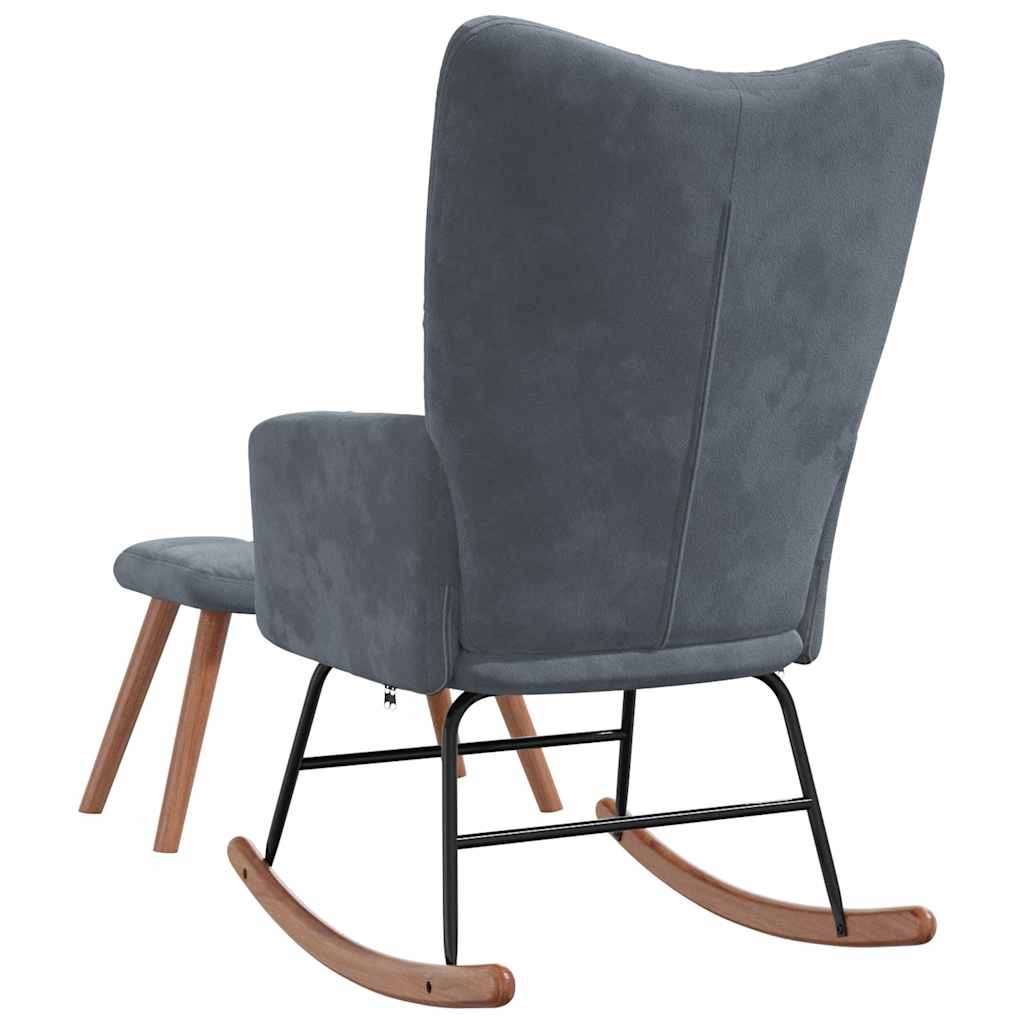 Rocking chair with stool, dark grey, velvet