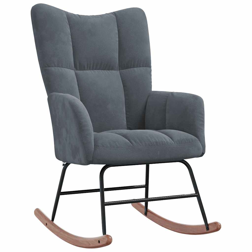 Rocking chair with stool, dark grey, velvet