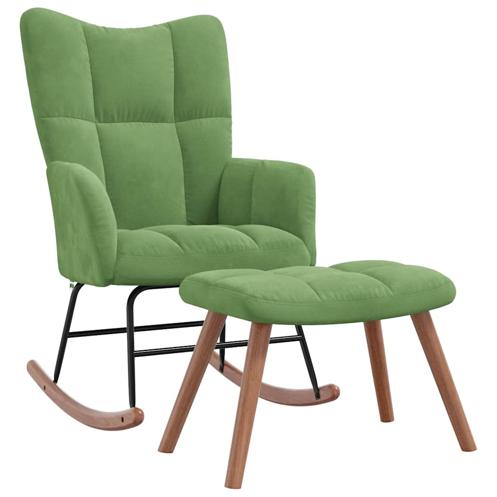 Rocking chair with stool, light green, velvet