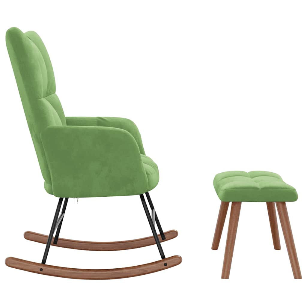 Rocking chair with stool, light green, velvet