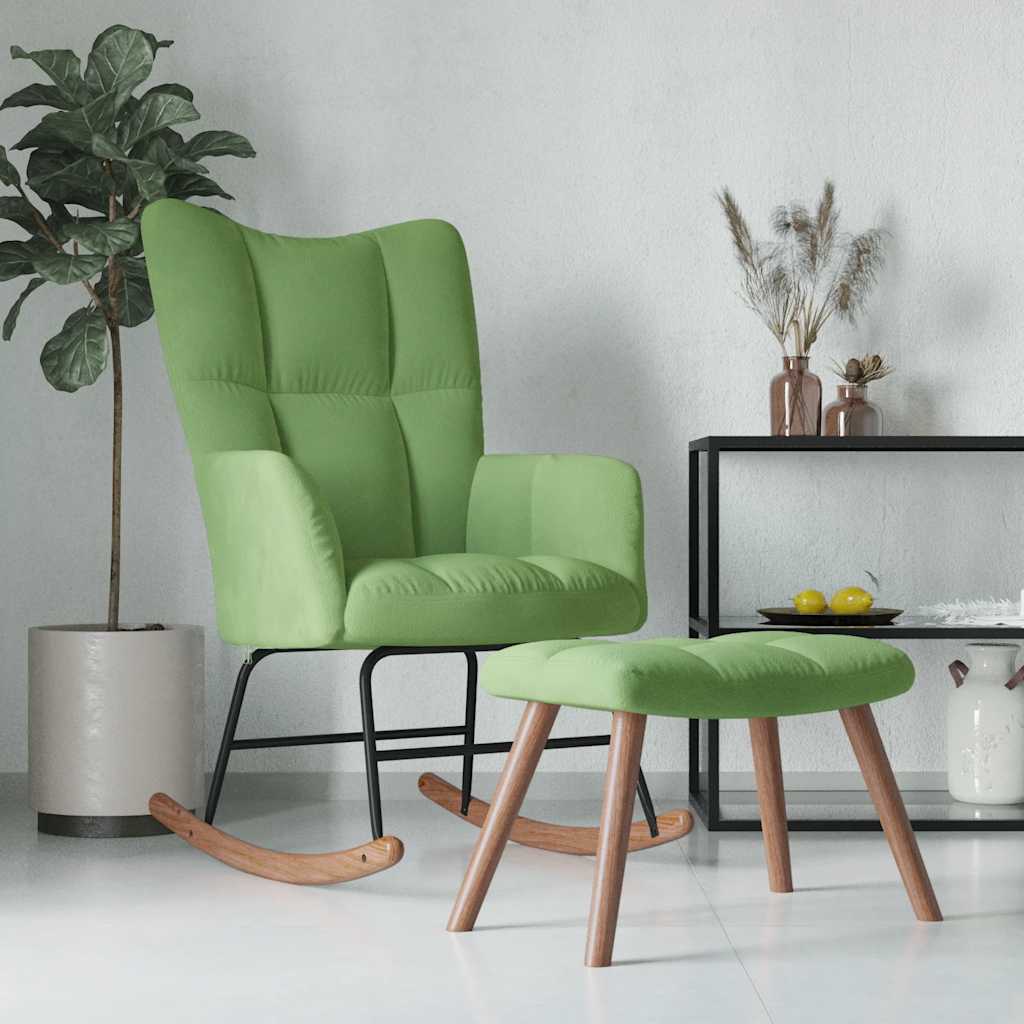 Rocking chair with stool, light green, velvet