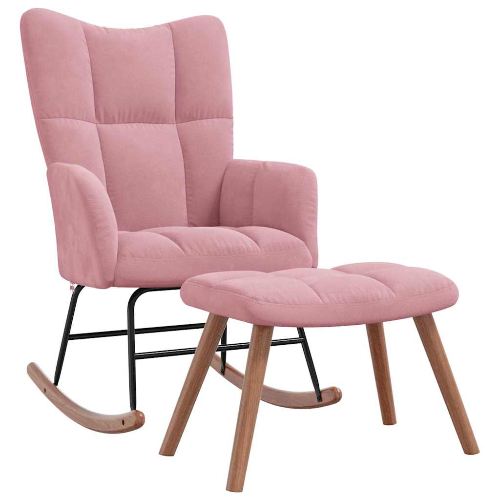 Rocking chair with stool, pink, velvet