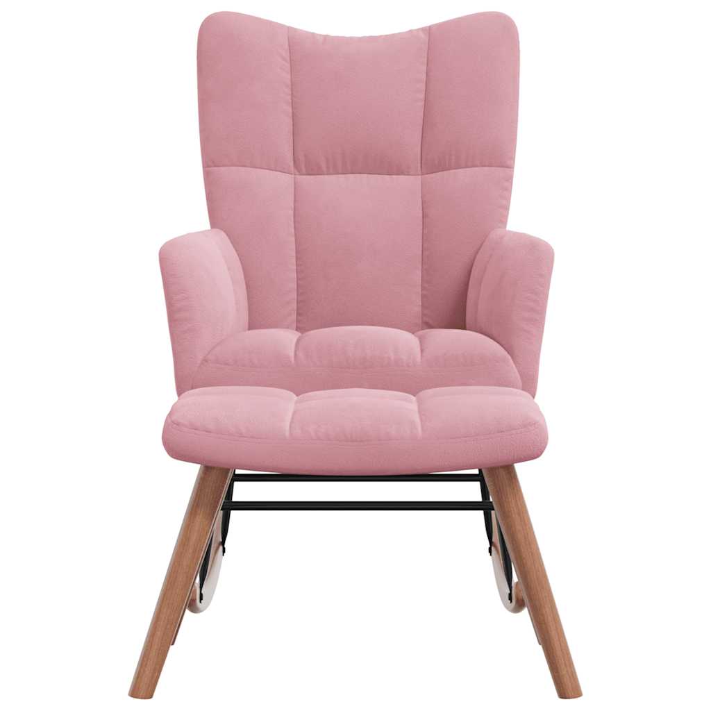 Rocking chair with stool, pink, velvet