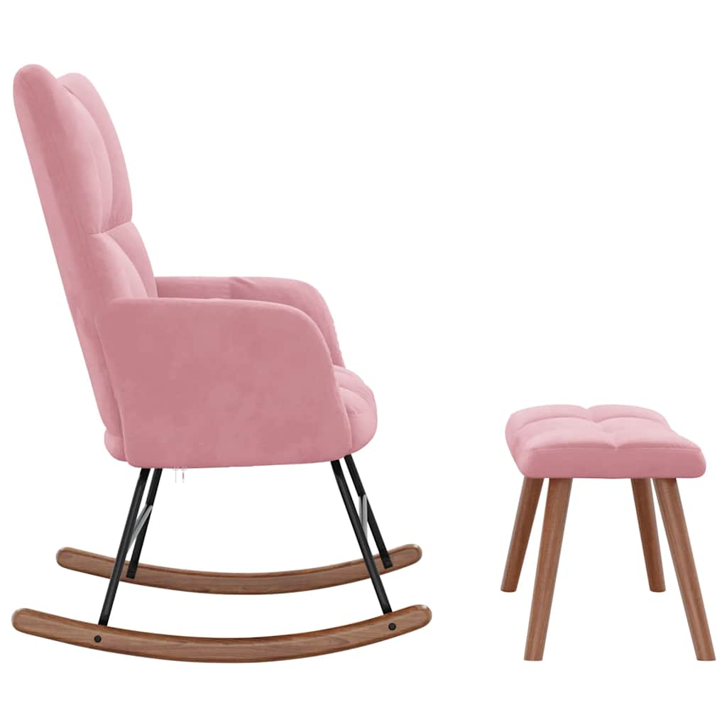 Rocking chair with stool, pink, velvet