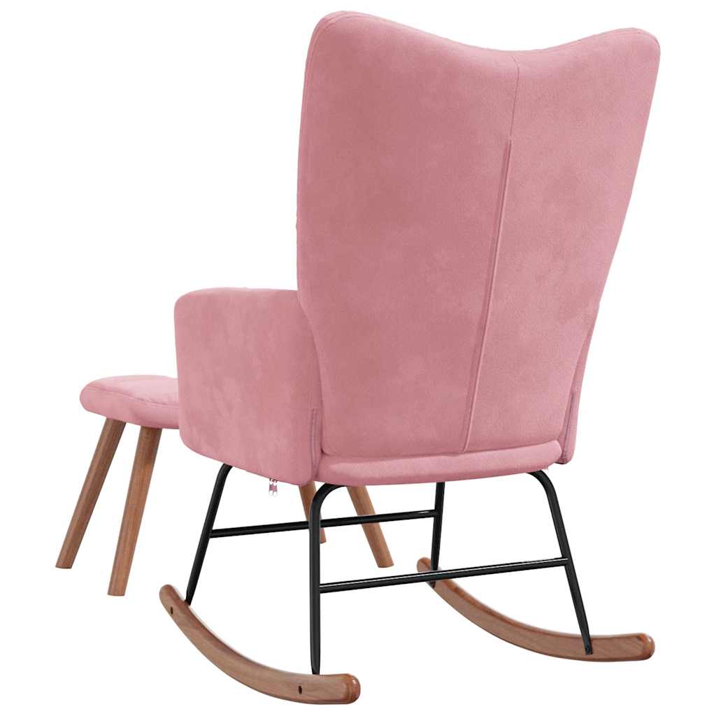 Rocking chair with stool, pink, velvet