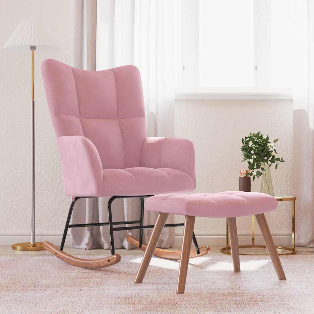 Rocking chair with stool, pink, velvet