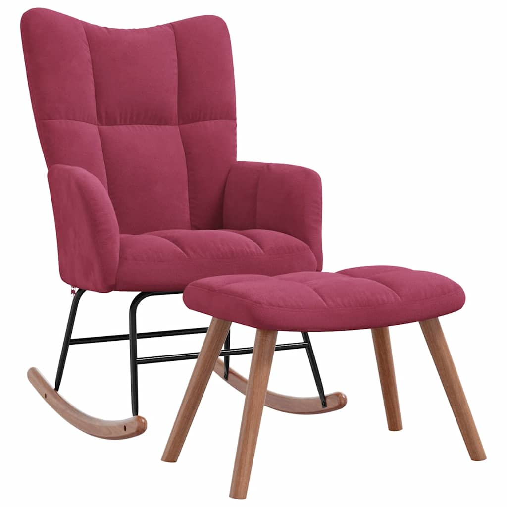 Rocking chair with stool, wine red, velvet