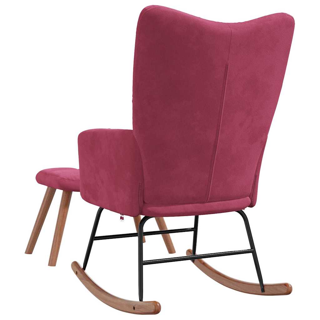 Rocking chair with stool, wine red, velvet