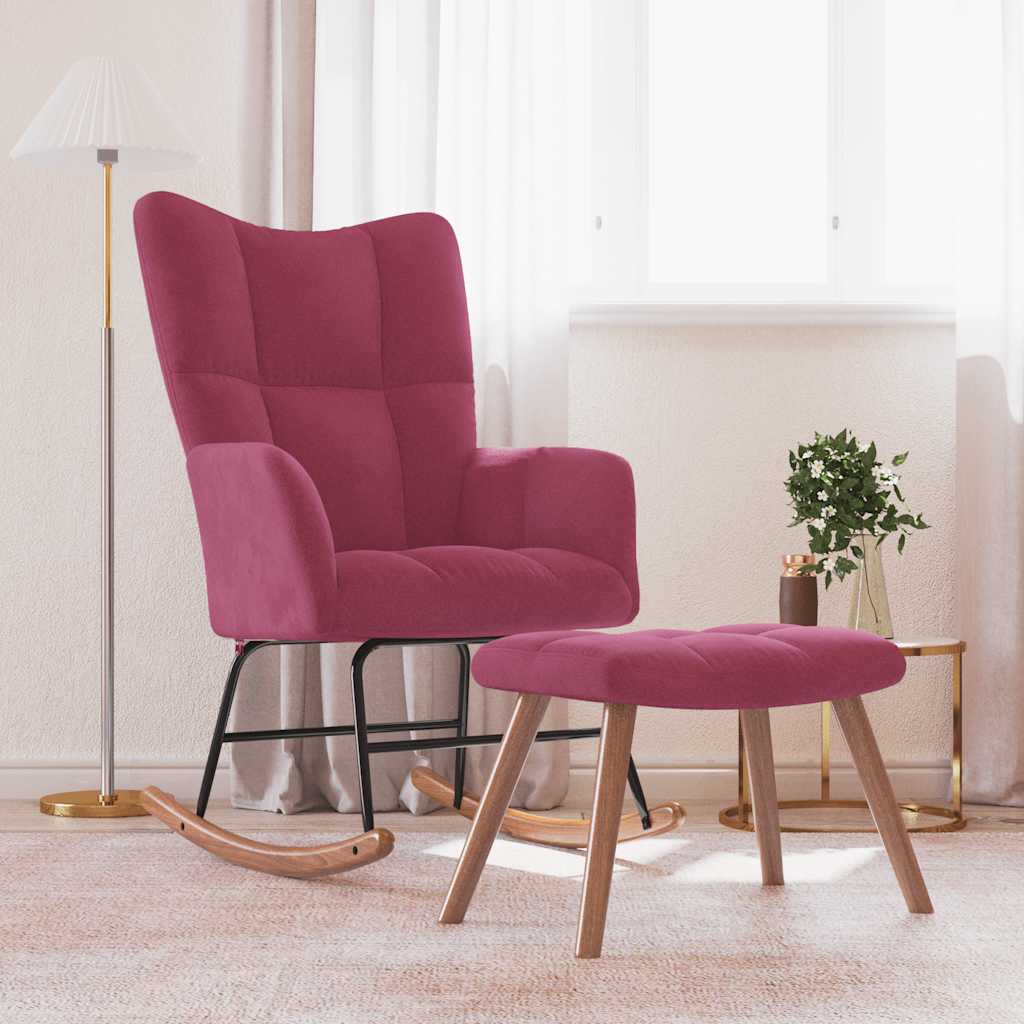 Rocking chair with stool, wine red, velvet