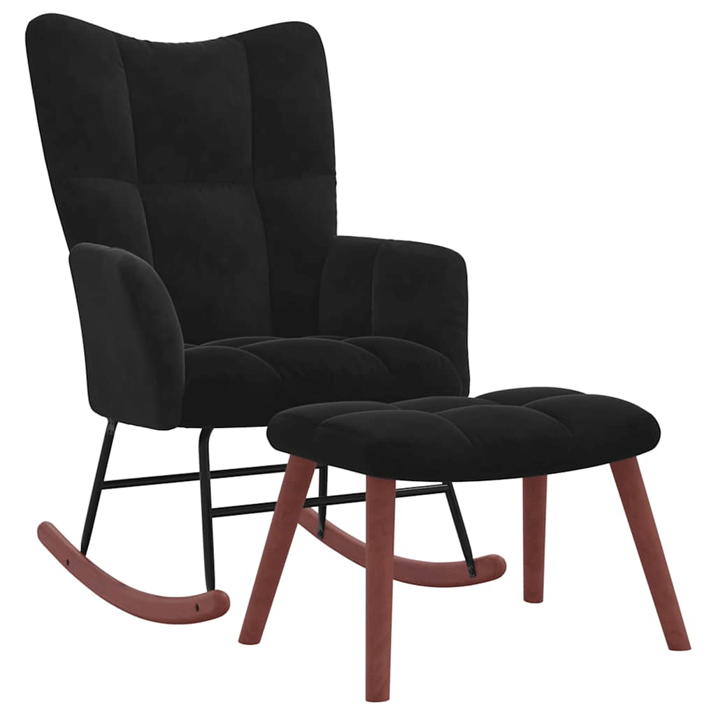 Rocking chair with stool, black, velvet