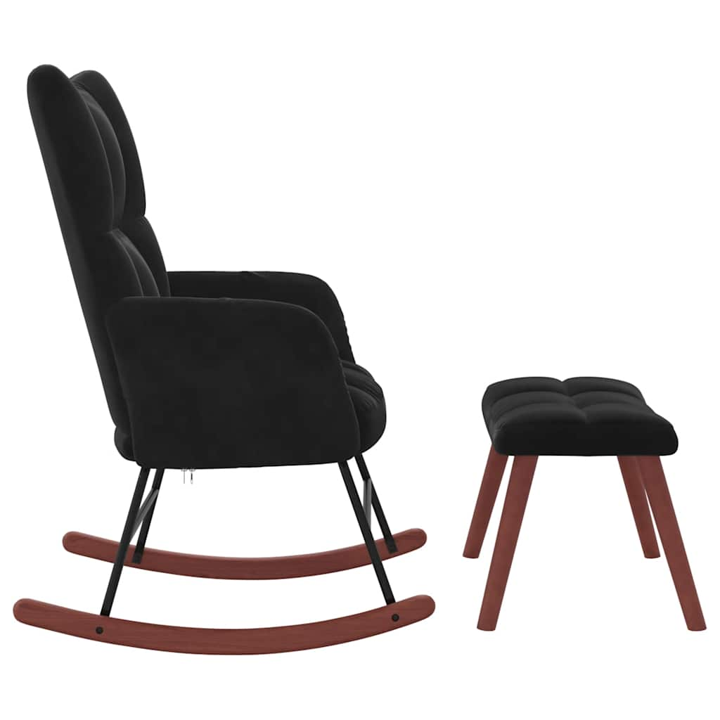 Rocking chair with stool, black, velvet