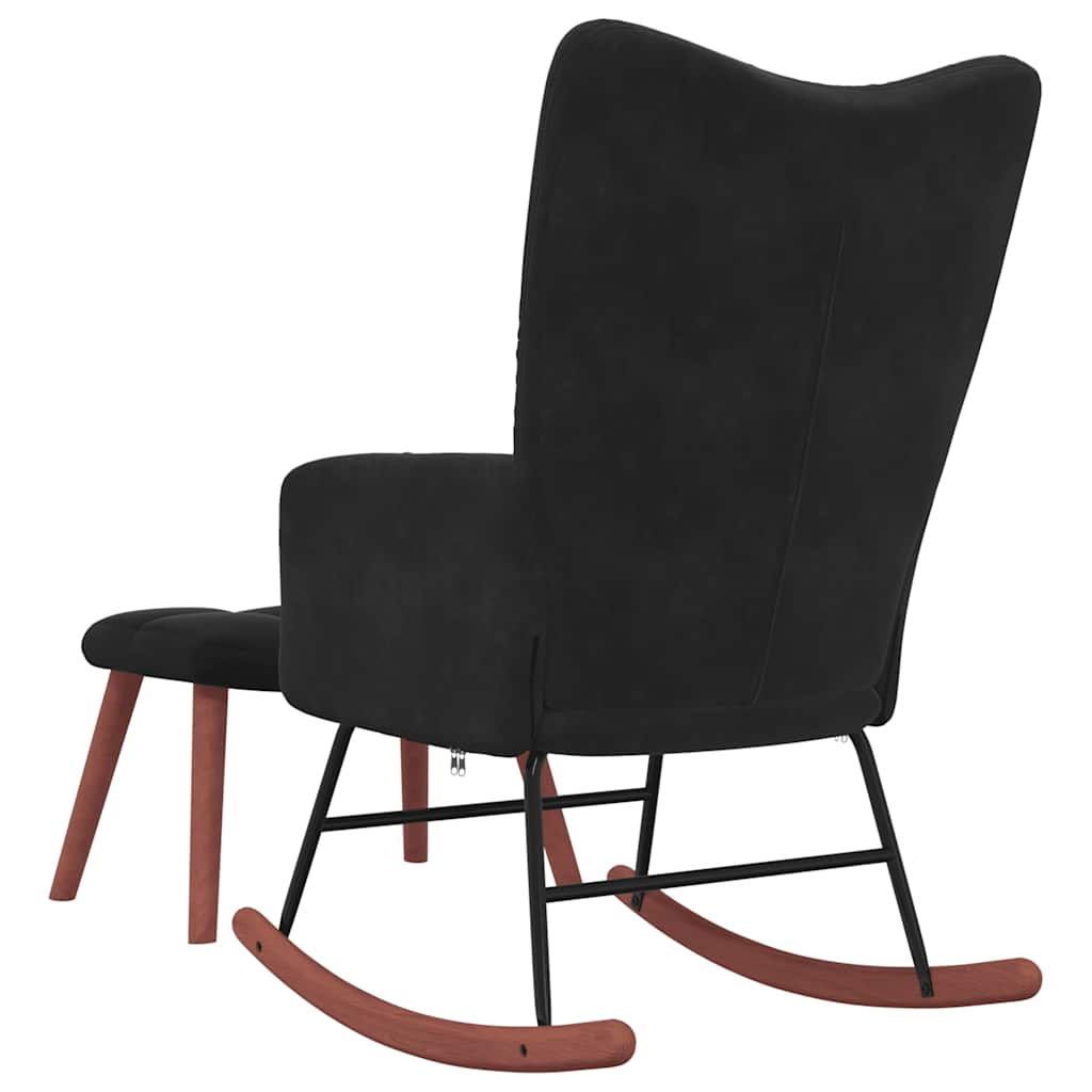 Rocking chair with stool, black, velvet