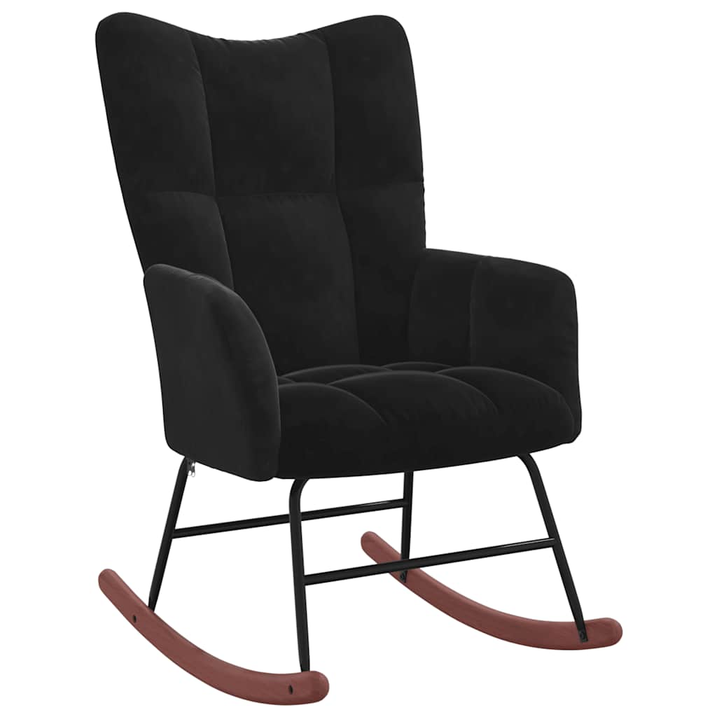 Rocking chair with stool, black, velvet