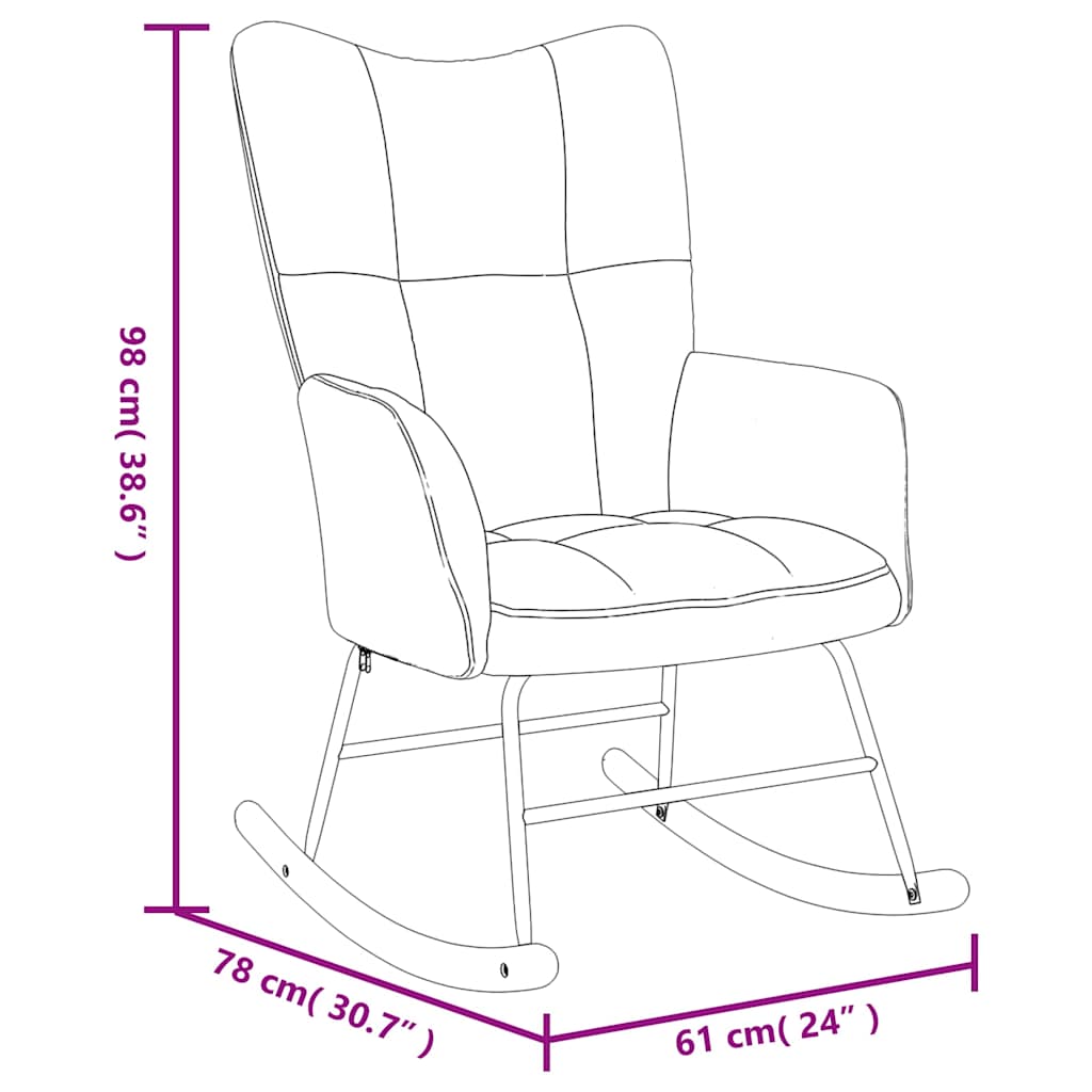 Rocking chair with stool, black, velvet