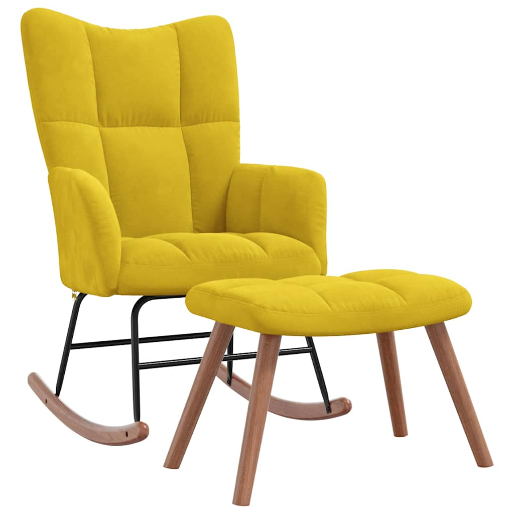 Rocking chair with stool, mustard yellow, velvet