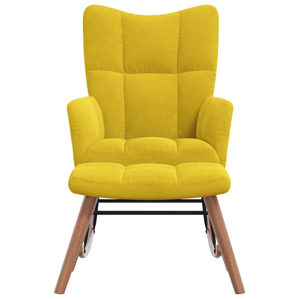 Rocking chair with stool, mustard yellow, velvet