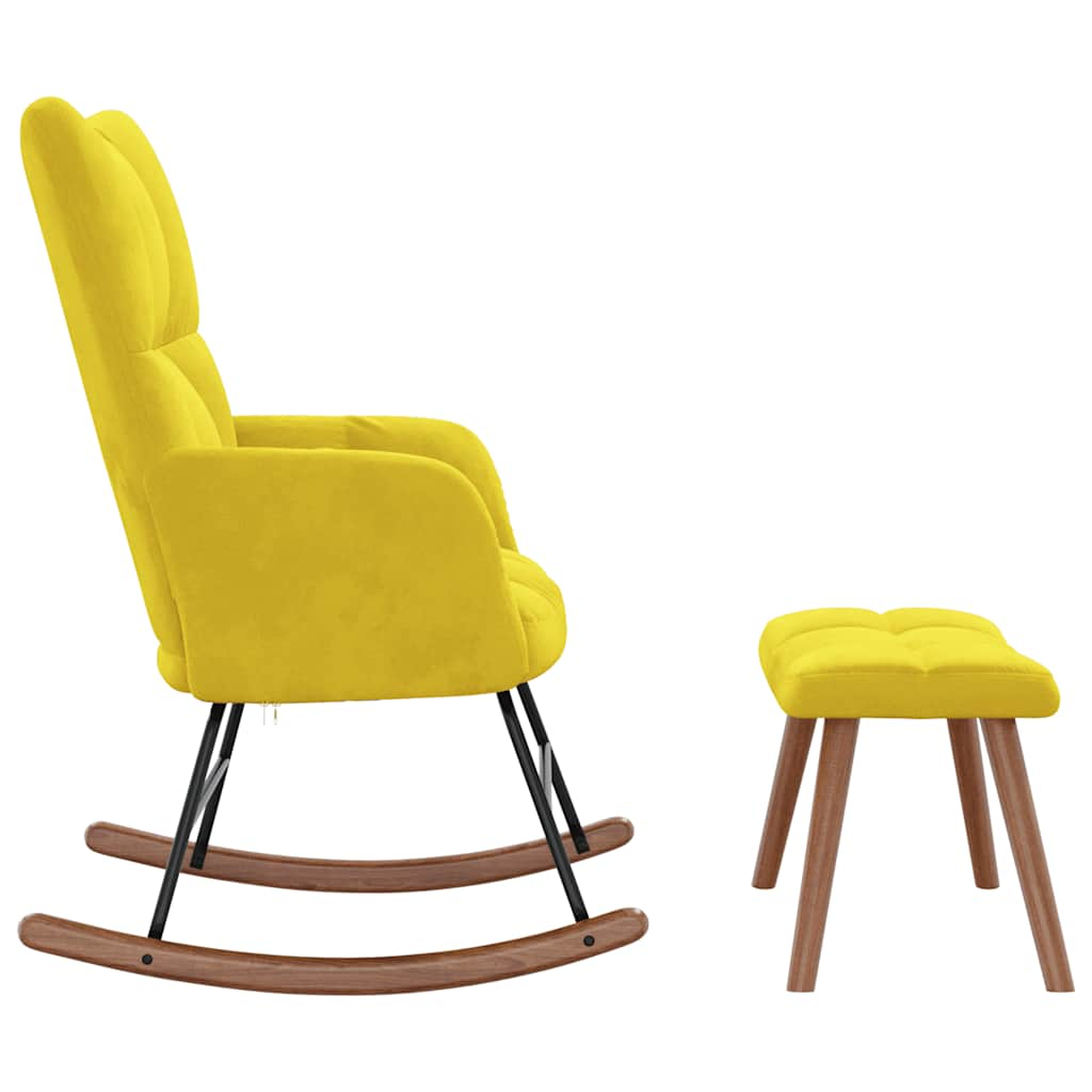 Rocking chair with stool, mustard yellow, velvet