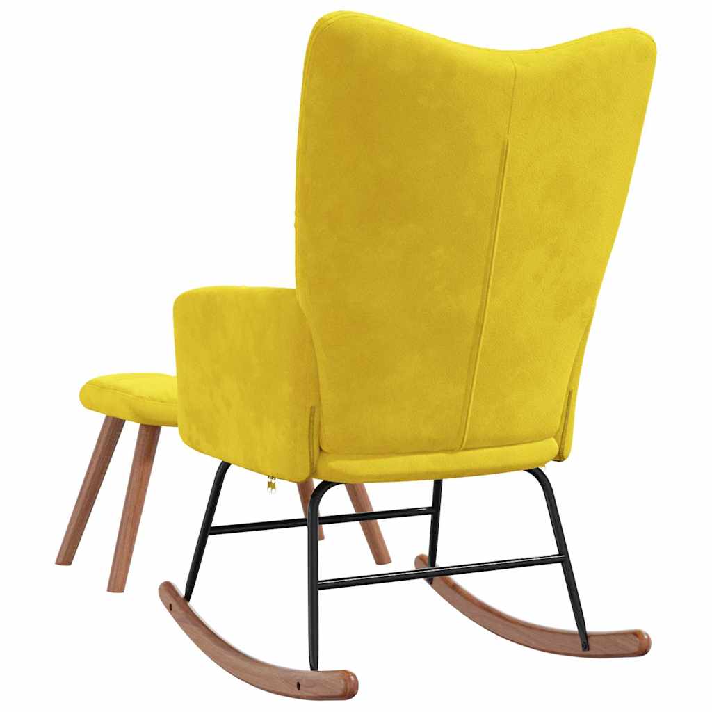 Rocking chair with stool, mustard yellow, velvet